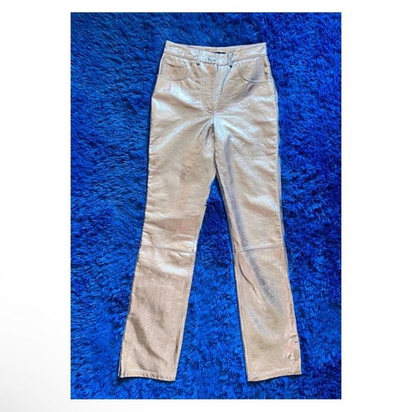 New! HELMUT LANG Mirror Crinkled Straight Leather Pants - Picture 7 of 12